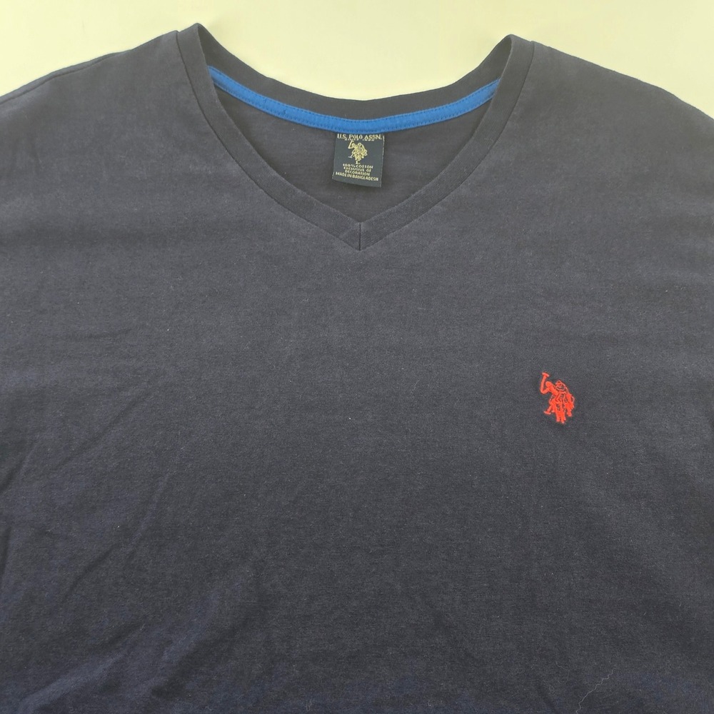 U.S. Polo Assn. T-Shirt Mens Large Navy Blue V-Neck Cotton Short Sleeve Logo